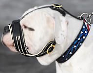 Large Anti Bark Leather Dog Muzzle for American Bulldog - M88  Large Anti Bark Leather Dog Muzzle for American Bulldog - M88